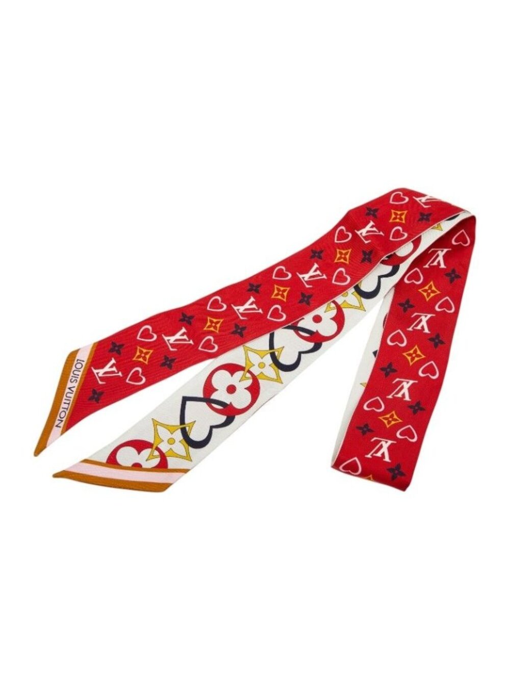 Louis Vuitton Monogram Bandeau BB My True LV Scarf Narrow Red White